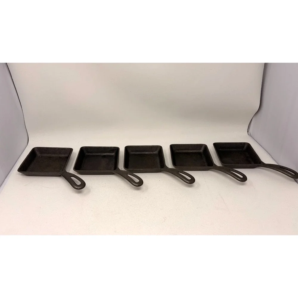 VTG Set 5 Mini Cast Iron Square Skillet Pans Rustic Individual Serving Dishes 5
